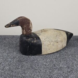 Vintage Duck Decoy Wooden Canvasback Folk Art Painted Tack Eyes 16"